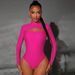 Voya Women's Spicy Style Sexy Hollow Jumpsuit For Spring And Autumn Wear, High Waisted Long Sleeved Rose Red Base Top_ecoleips.com