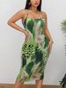 Women Spaghetti Strap Midi Dress Green Leopard Print Bodycon Casual Dress Summer Sexy Party Cocktail Clubwear Date Dress_ecoleips.com
