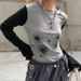Harajuku Style Women's Long Sleeve T-Shirt Sparkling Star Print Contrasting Colors Versatile Flared Top Fashionable_ecoleips.com