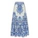 Blue Ethnic Style Swimsuit One Piece Set Women Bow Tie Print_ecoleips.com