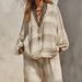 Women's Clothing Women's V Neck Printed Casual Top Long Sleeved Loose Fit Cotton Linen Striped Set Spring Autumn_ecoleips.com