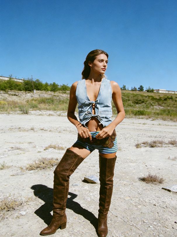 Women's Sexy Sleeveless Tie Waist Denim Vest Personalized New Arrival_ecoleips.com