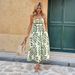 Women's Clothing Summer Women's Beach Vacation Style Sundress Fresh Green Leaf Print Slim Waist For Formal & Casual For Women_ecoleips.com