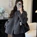 Petite Women's Stylish Coat 2025 Fall/Winter New Fashionable Gray Loose Casual Short Skirt Two-Piece Set_ecoleips.com