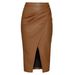 Women's PU Split Skirt High Waist Zipper Pile Pleated Leather Skirt Sexy Hip Skirt_ecoleips.com