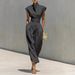 Women's High-Waisted Midi Skirt Spring/Summer High Neck Loose Top European American Style Casual Commuter Dress_ecoleips.com