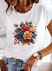 European And American Cross-border Foreign Trade Women's Floral Plant Print Round-neck Short-sleeve T-shirt Top_ecoleips.com