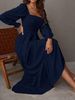 Women's Clothing Pullover Square Neck Long Sleeve Ruffle High Waist Tight Temperament Large Swing Dress_ecoleips.com