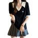 Plus-size Women's Clothing Covers The Belly And Looks Slimming, Polo Collar, Color-blocking Short-sleeve T-shirt, Summer_ecoleips.com
