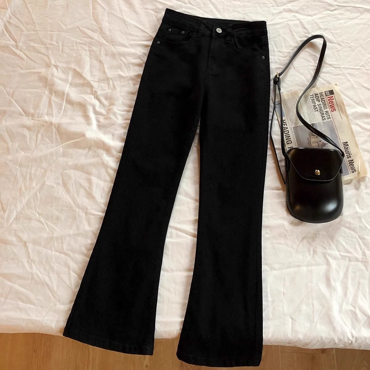 Women's Clothing Petite Flared Jeans Slimming Stretchy Black Denim Trousers Versatile For Spring And Summer_ecoleips.com