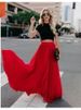 K New Large Size Mid-Waist Pleated Midi Skirt Women's Fashion Flared Long Skirt With Ruffles_ecoleips.com