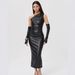 One Shoulder Strapless Leather Dress For Women Pleated Slim Fit Mini Dress With Side Slit Fashion_ecoleips.com