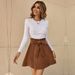 Voya Discounted Women's 2026 European And American Style Casual Waist Belt A-line Sweet Short Skirt Corduroy High Waisted Skirt_ecoleips.com