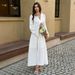 Women's Clothing High Waisted V Neck Long Sleeved Dress For Women Elegant Simple Style Spring Summer For Formal & Casual_ecoleips.com
