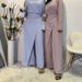 Verve New Fashion Casual Solid Color V-neck Patchwork Wide-leg Pants Muslim Set 6388_ecoleips.com
