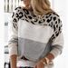 Oversized Leopard Print Sweater – Color Blocked Off-Shoulder Knit Top (Pink/Brown/Yellow/Red, S-XXXL)_ecoleips.com