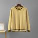 Women's Houndstooth Knitwear Long Sleeve Crew Neck Sweater Autumn Winter Fashion British Style Top Base Layer_ecoleips.com