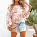 Printed Ruffle Puff Sleeve Round Neck Blouse – Stylish Pullover Top For Women_ecoleips.com