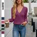 Women's Clothing Long Sleeve V-Neck T-Shirt - Soft Cotton Blend, Loose Fit, Casual & Stylish, Multiple Colors (Navy, Purple, Pink, Green, Black)_ecoleips.com