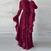 Elegant Temperament Flared Sleeves Robe Dress Spring New Formal Occasion Women Dress Lotus Leaf Edge Design O-neck Evening Dress_ecoleips.com
