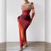 Women's Clothing Fashion Mesh Printing Pleated Sexy Tight Slit Round Neck Dress_ecoleips.com