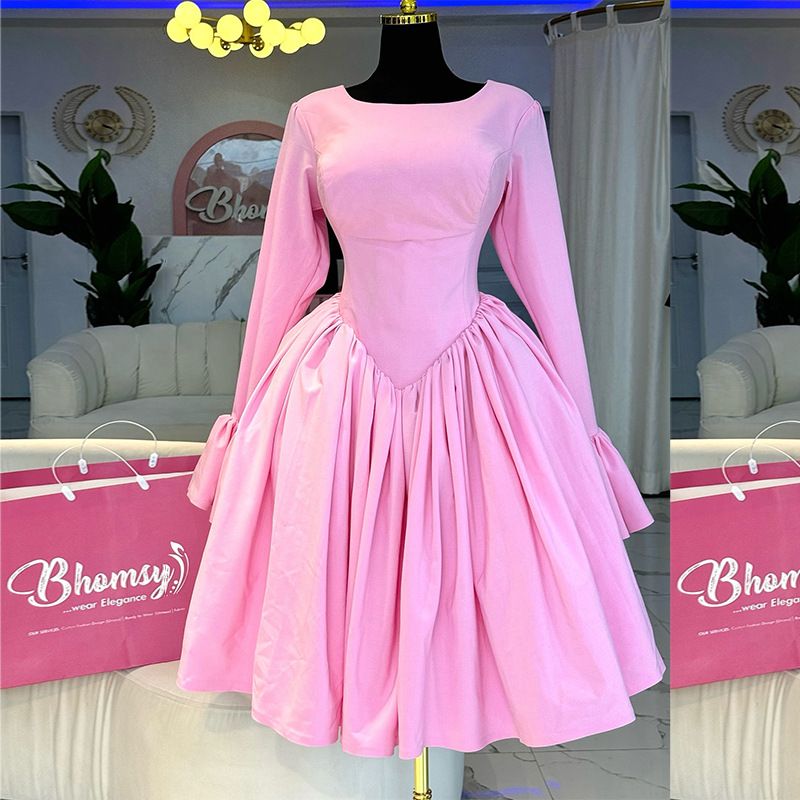 Women's Clothing autumn new style elegant round neck long sleeve tie rope high waist A line dress_ecoleips.com