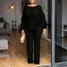 Elegant European American Style Winter Two Piece Set Women's Slim Waist Top With Long Sleeves And Ruffle Drawstring Elastic Pants_ecoleips.com