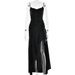 Summer Elegant Satin Long Skirt for Women with Suspenders Ruffles High Slit European American Style Dress_ecoleips.com