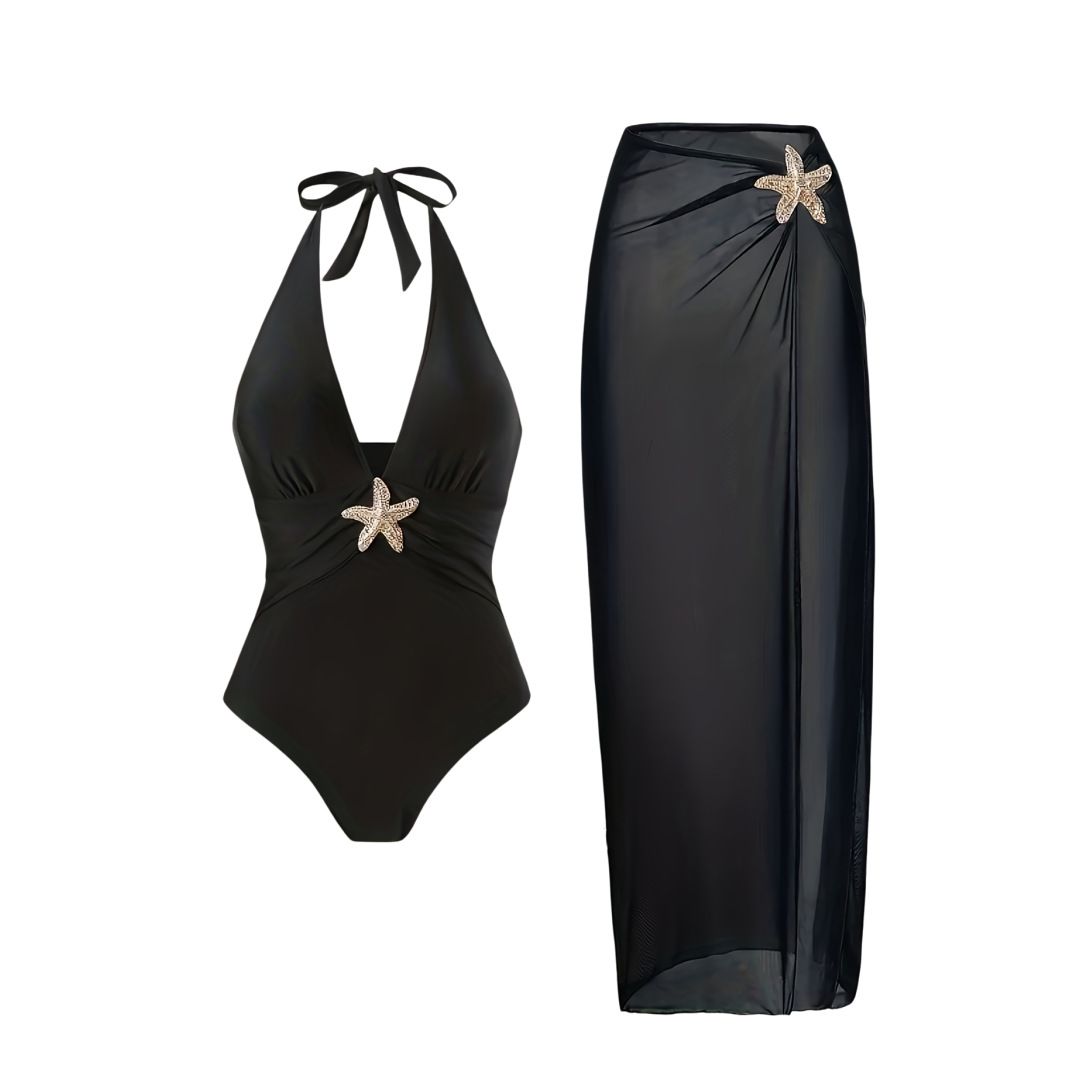 Elegant Bikini Cover-Up Dress – Sheer Mesh Beach Wrap With Matching Solid Color Swimsuit_ecoleips.com