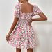 2024 Summer New Floral Short Skirt Waist Tied Bubble Sleeve Sweet Spicy Style Dress_ecoleips.com