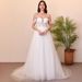 French Style off the Shoulder Wedding Dress Lace Boning Three Dimensional Appliqué Long Train Slimming Effect Women's Clothing_ecoleips.com