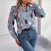 Real Shot Of 2026 Spring/Summer European And American Elegant Feather Print Blazer Collar Long-sleeve Shirt,_ecoleips.com
