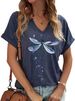 PUCKOLITY Vintage Flowers V Neck Shirt For Women Boho Floral Wildflowers Graphic Tee Casual Cottagecore Summer T Shirt_ecoleips.com