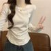 Autumn Retro Front Shoulder Long-sleeved T-shirt Women's Early Autumn New Design Sense, Thin Round Neck Bottoming Shirt_ecoleips.com