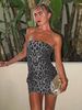 Hugcitar Leopard Print Sequined Strapless Backless Sexy Bodycon Mini Dress 2024 Autumn Women Fashion Y2K Clothes Party Nightclub_ecoleips.com