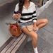 Women's Color Block Striped Collared Half Zip Pullover Sweater Long Sleeve Drop Shoulder Autumn Winter European American Style_ecoleips.com