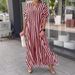 Women's Fashion Striped Cardigan Short Sleeve Dress European American Style Independent Station Side Split_ecoleips.com