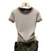 Women's Short Sleeved T-Shirt Summer Style Knitted Top Thin Ice Silk Cable Knit Pattern New Design_ecoleips.com