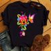 Foreign Trade Plus-size Clothing, White Colorful Butterfly Short-sleeve Women's Top T-shirt_ecoleips.com