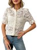 Women's Clothing Lace Short Sleeve Casual Shirt Button Shirt_ecoleips.com