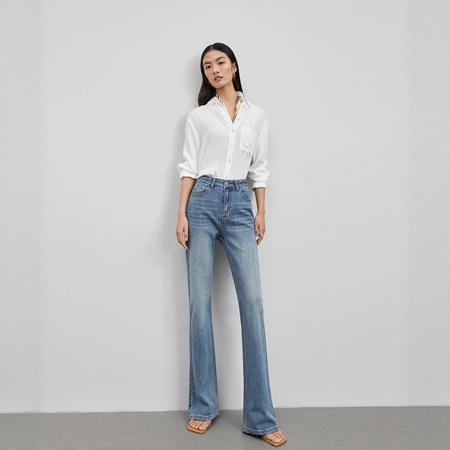 Women's Autumn High-End High-Quality Design High-Waisted Slim-Fit Comfortable Simple Flared Jeans_ecoleips.com