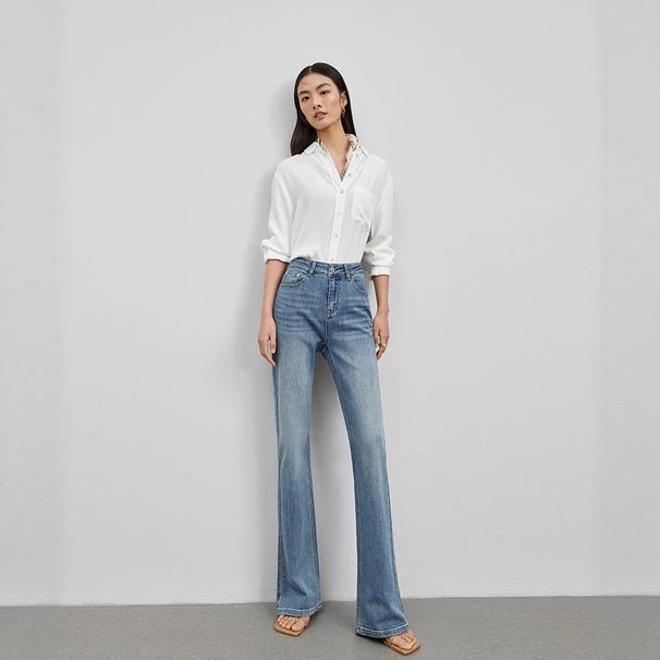 Women's Autumn High-End High-Quality Design High-Waisted Slim-Fit Comfortable Simple Flared Jeans_ecoleips.com