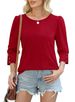 K Solid Color Printed Temperament Bubble Mid-sleeve With Button Round Neck T-shirt_ecoleips.com