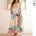 2025 Spring Summer New European And American Women' High Wait Printed Colorful Vacation Style Flared Strap_ecoleips.com