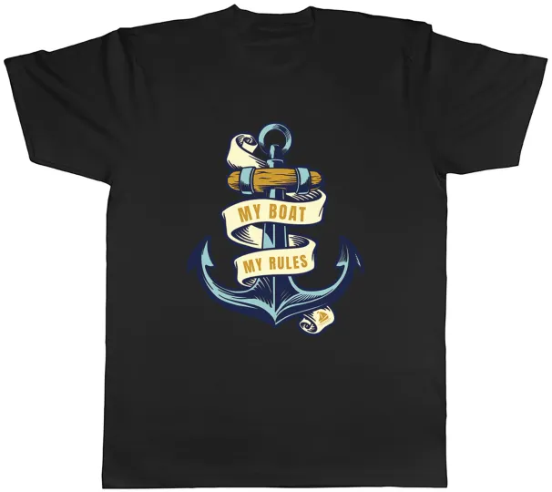 Women's T-Shirts Boat My Rules Mens T-Shirt Funny Sailor Anchor Unisex Tee Gift_ecoleips.com