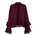Women's Brown Ruffled Chiffon Top High End Lace Stand Collar Shirt For Spring Commuting_ecoleips.com