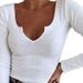 Spring And Winter New Solid Color Pit Stripe Deep U-neck Long Sleeved Sexy Casual Fashion Women's T-shirt Top_ecoleips.com