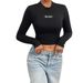 Voya Women's 2026 Autumn And Winter Solid Color Slim Fit Ultra Short Half High Neck Long Sleeved T-shirt American Street Top_ecoleips.com