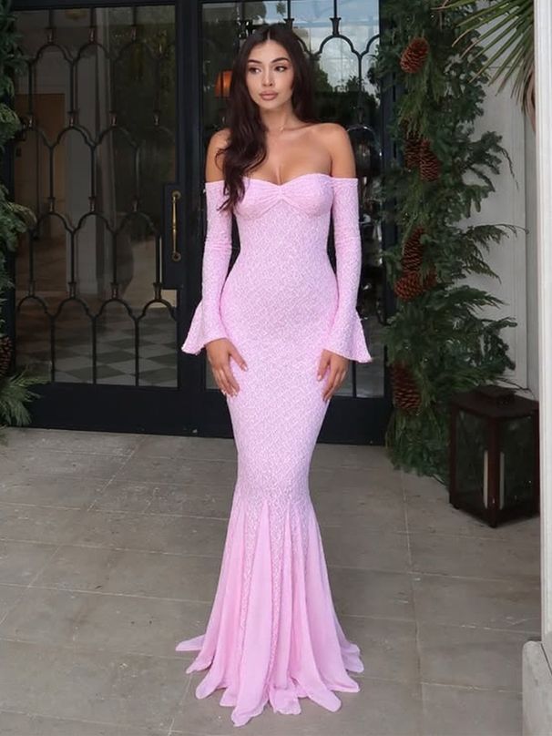 Hugcitar Elegant Slash Neck Mesh Long Flare Sleeve Backless Sexy Pleated Maxi Dress Summer Women Clothes Evening Party Festival_ecoleips.com