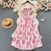 New Summer Korean Fashion Rose Flower Print Romantic Retro Party Dress Elastic High Waist Vacation Long Dress Beach Vestido_ecoleips.com